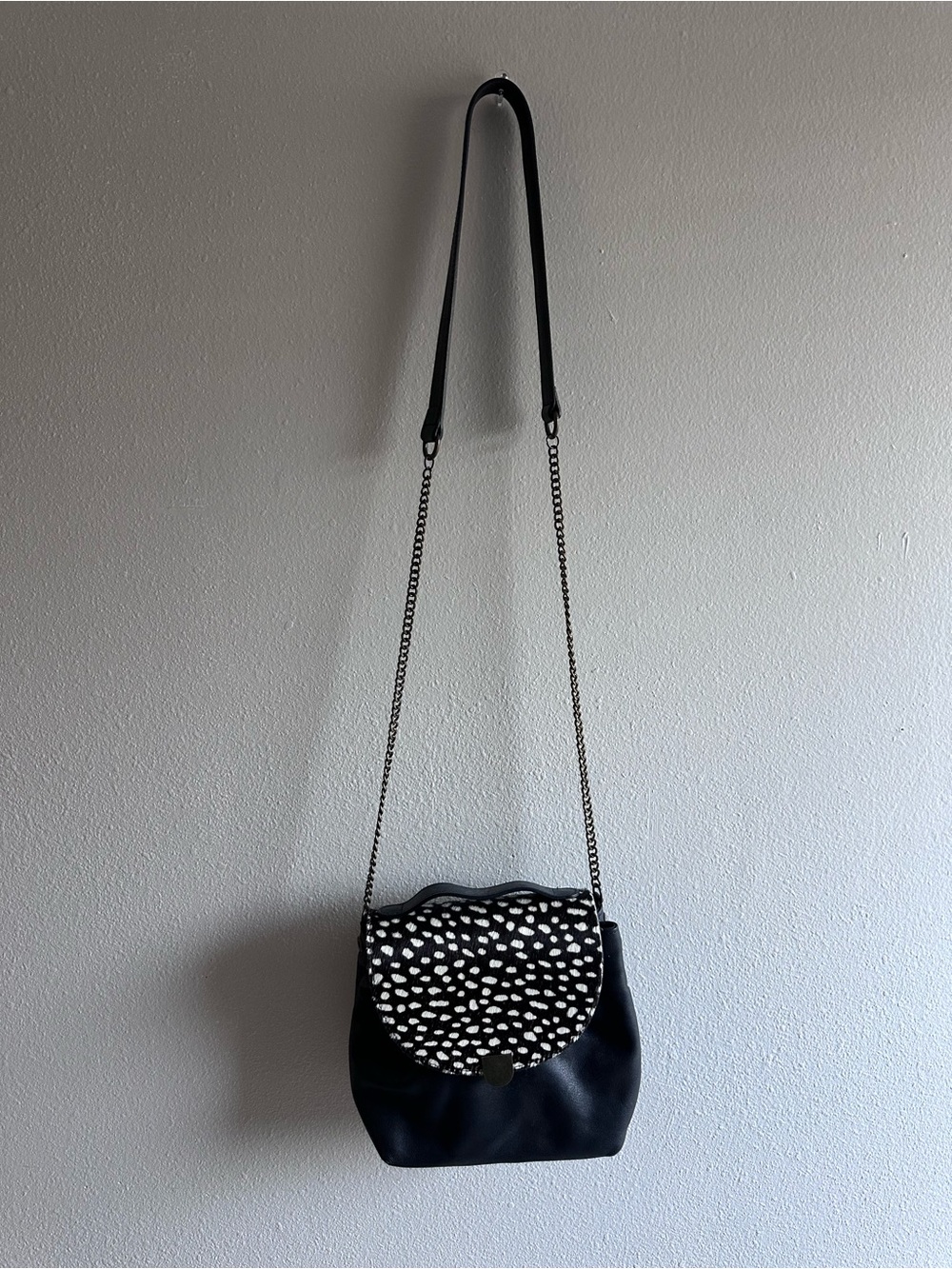 Garnet Hill Leather Crossbody Bag Hair-On Animal Print Flap Black